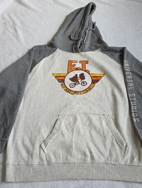 Universal E.T. Two-Tone Gray Crewneck Hoodie with Retro Orange Graphic